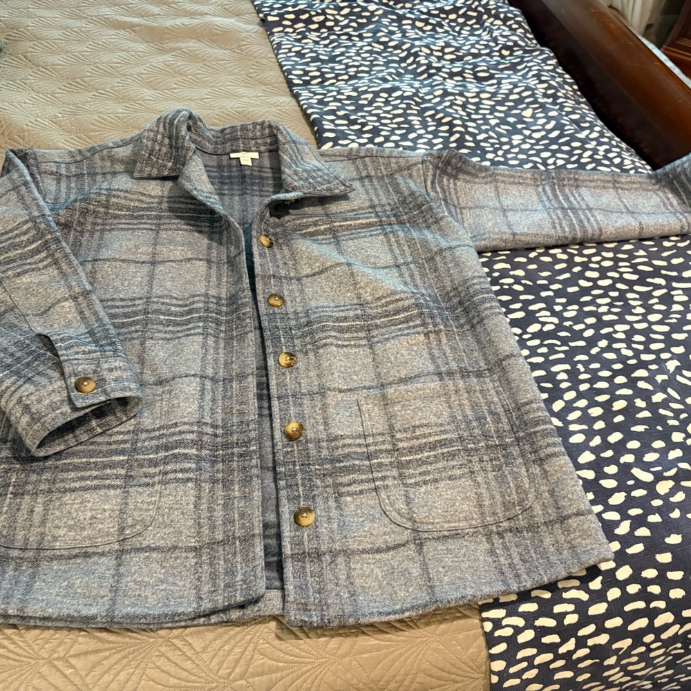 J. Jill Blue Gray Plaid Button-Up Wool Shacket